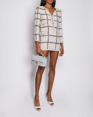 Chanel Pink and Black Checked Tweed Dress with Mesh Checked Inserts and Glass Button Details Size FR 36 (UK 8)