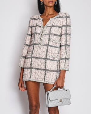 Chanel Pink and Black Checked Tweed Dress with Mesh Checked Inserts and Glass Button Details Size FR 36 (UK 8)