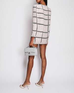 Chanel Pink and Black Checked Tweed Dress with Mesh Checked Inserts and Glass Button Details Size FR 36 (UK 8)