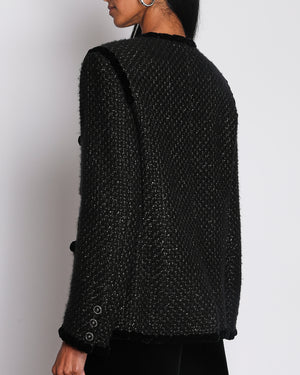 Chanel Black Tweed Jacket with Velvet Trim and Frogging Closure Size FR 38 (UK 10)