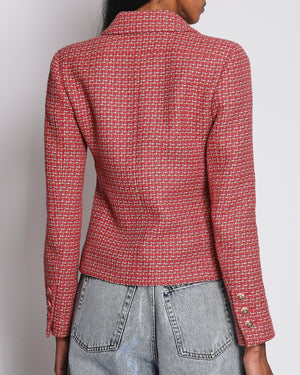 Chanel 17/P Coral Tweed Single Breasted Button Down Jacket Size FR 34 (UK 6)