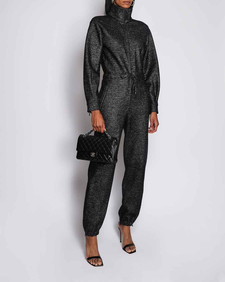 Chanel Black Glittery Long Sleeve Jumpsuit with ZIp Detail Size FR 36 (UK 8)