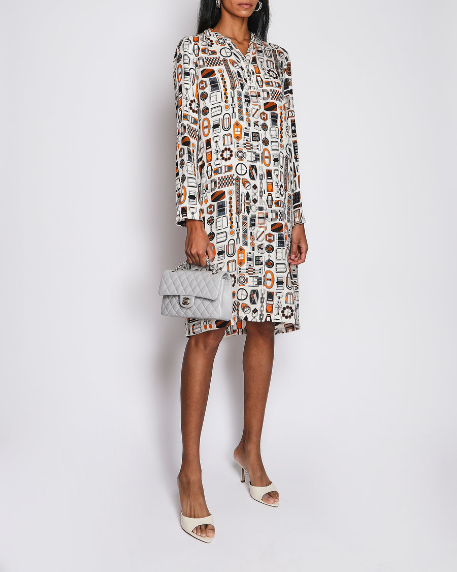Hermès Cream Long Sleeve Debardeur Midi Button Dress Size FR 40 (UK 12)
