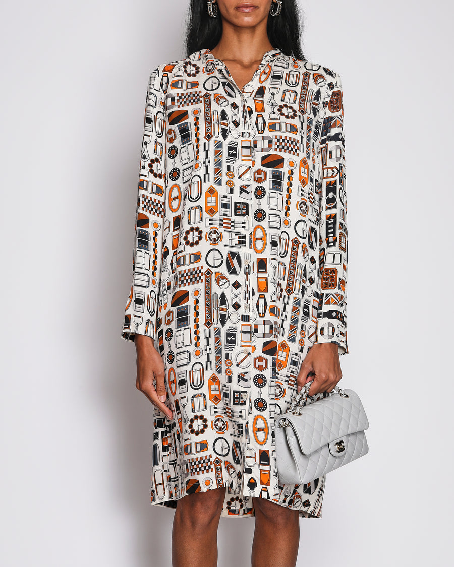 Hermès Cream Long Sleeve Debardeur Midi Button Dress Size FR 40 (UK 12)