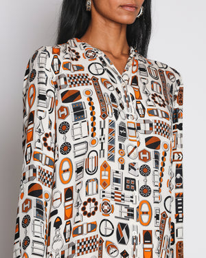Hermès Cream Long Sleeve Debardeur Midi Button Dress Size FR 40 (UK 12)