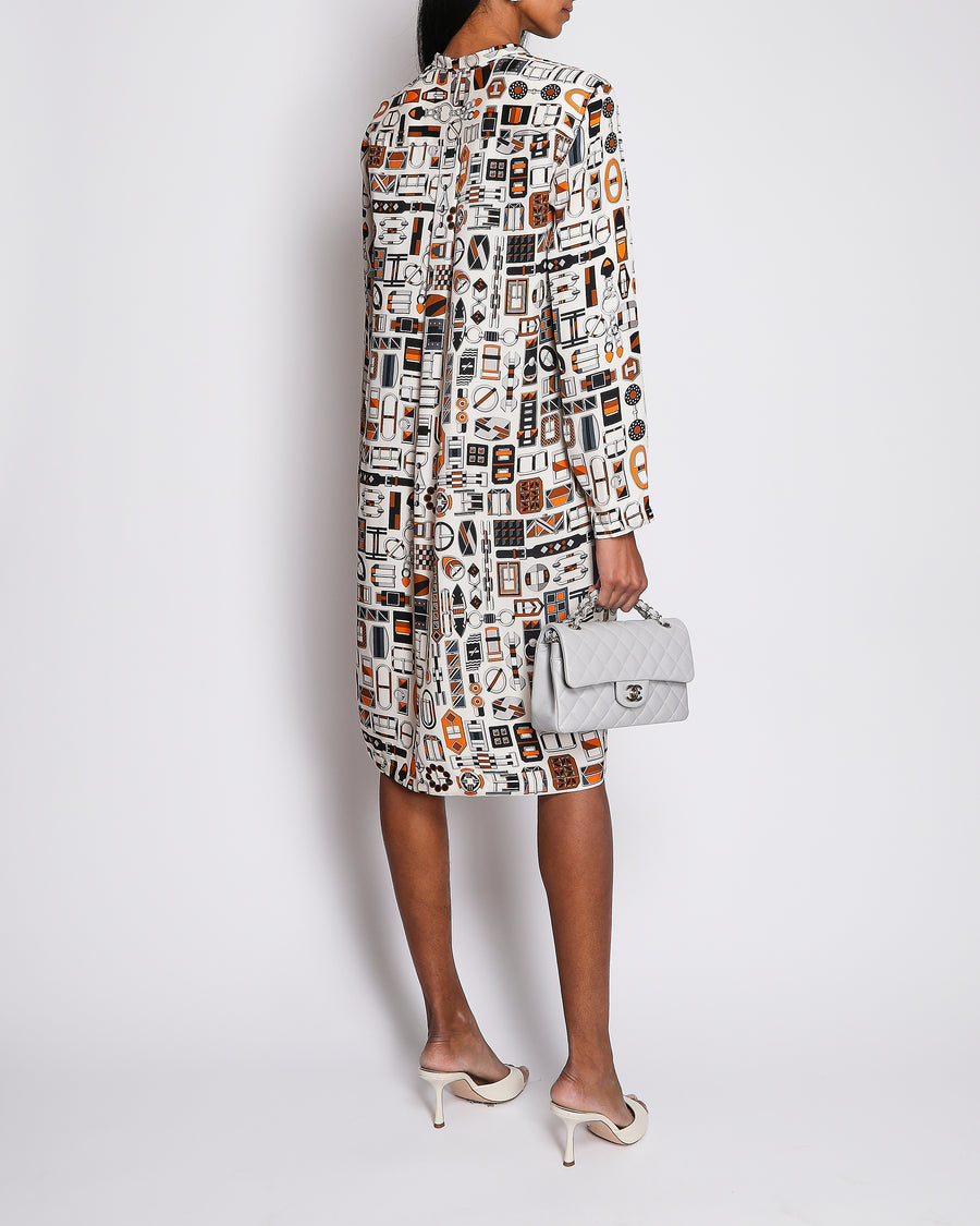 Hermès Cream Long Sleeve Debardeur Midi Button Dress Size FR 40 (UK 12)