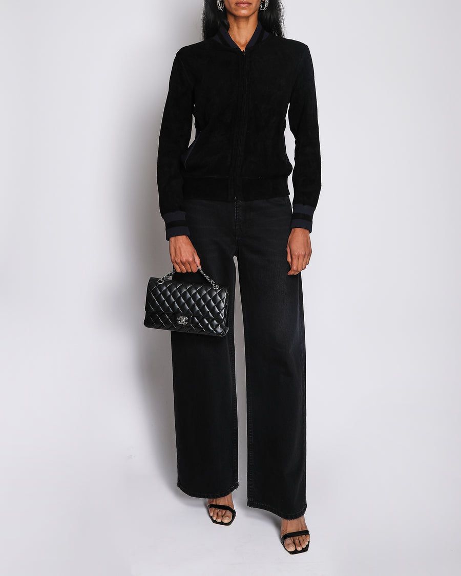 Chanel Navy Reversible Towelling Varsity Jacket with Ribbed Detail Size FR 38 (UK 10)