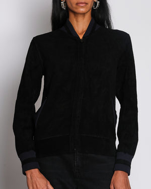Chanel Navy Reversible Towelling Varsity Jacket with Ribbed Detail Size FR 38 (UK 10)