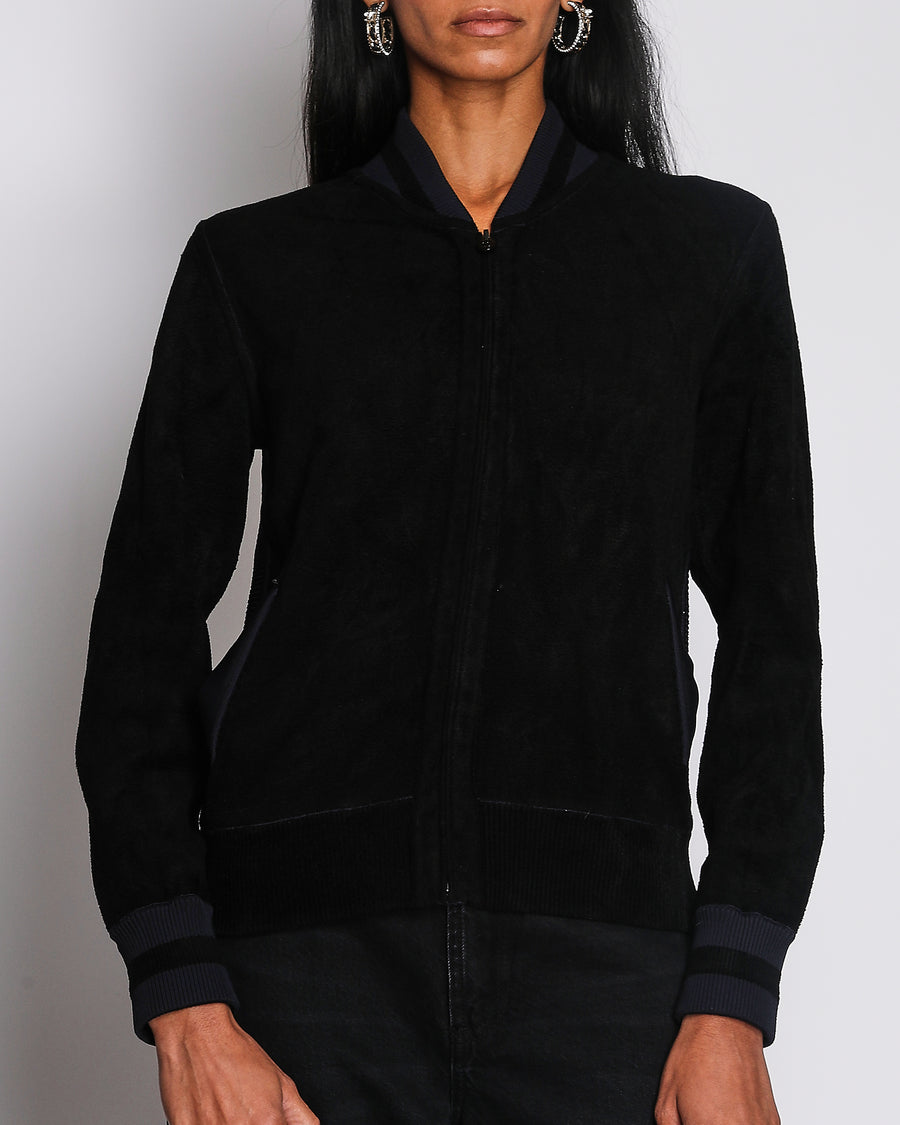 Chanel Navy Reversible Towelling Varsity Jacket with Ribbed Detail Size FR 38 (UK 10)