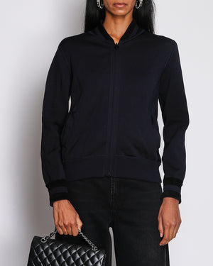 Chanel Navy Reversible Towelling Varsity Jacket with Ribbed Detail Size FR 38 (UK 10)