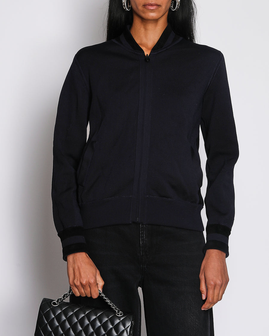 Chanel Navy Reversible Towelling Varsity Jacket with Ribbed Detail Size FR 38 (UK 10)
