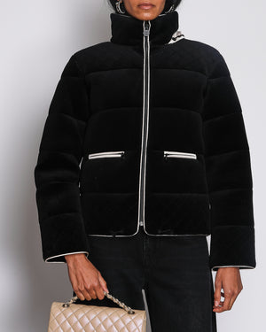 Chanel 13/C Black Velvet Coco Neige Quilted Puffer Coat Size FR 36 (UK 8)