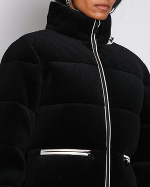 Chanel 13/C Black Velvet Coco Neige Quilted Puffer Coat Size FR 36 (UK 8)