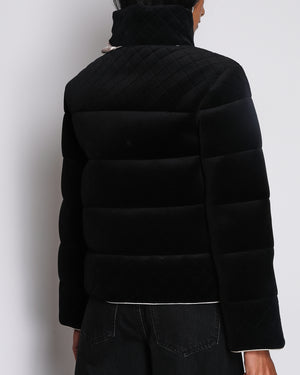 Chanel 13/C Black Velvet Coco Neige Quilted Puffer Coat Size FR 36 (UK 8)