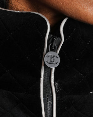 Chanel 13/C Black Velvet Coco Neige Quilted Puffer Coat Size FR 36 (UK 8)