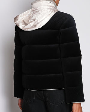 Chanel 13/C Black Velvet Coco Neige Quilted Puffer Coat Size FR 36 (UK 8)