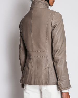 Loro Piana Beige Leather Coat with Mink Lining Size IT 42 (UK 10)
