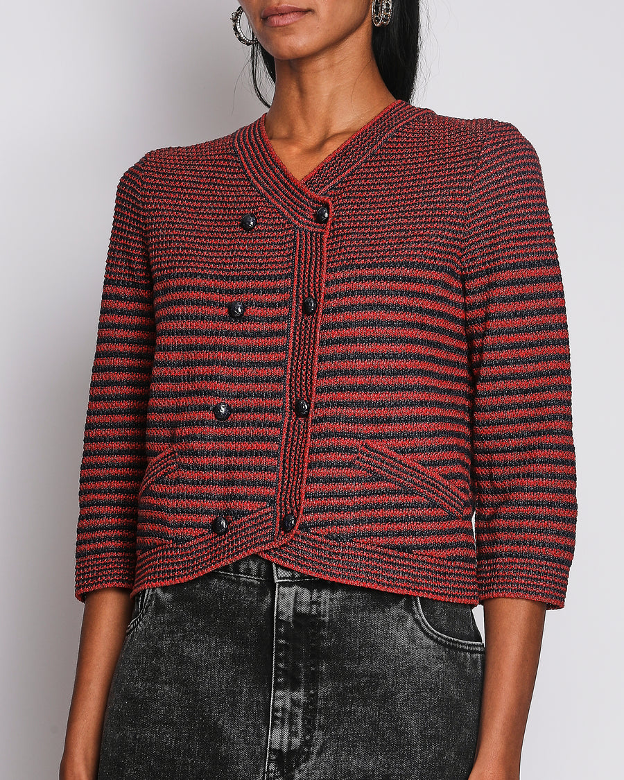 Chanel Red Double Breasted Knitted Collarless Cardigan Size FR 40 (UK 12)