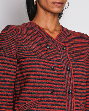 Chanel Red Double Breasted Knitted Collarless Cardigan Size FR 40 (UK 12)