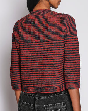 Chanel Red Double Breasted Knitted Collarless Cardigan Size FR 40 (UK 12)