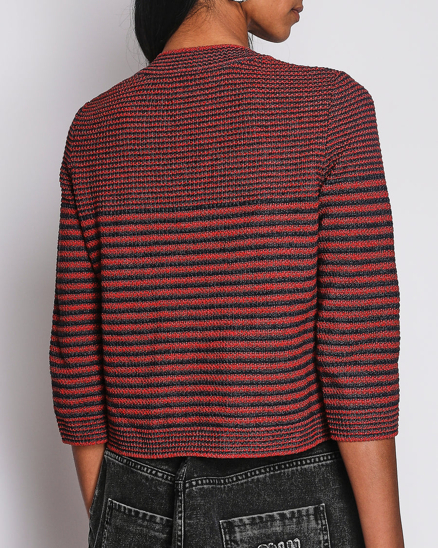 Chanel Red Double Breasted Knitted Collarless Cardigan Size FR 40 (UK 12)