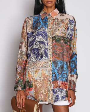 Zimmermann Floral Print Multicolour Long Sleeve Blouse with Bubble Sleeves and Pearl Button Details Size 2 (UK 12)
