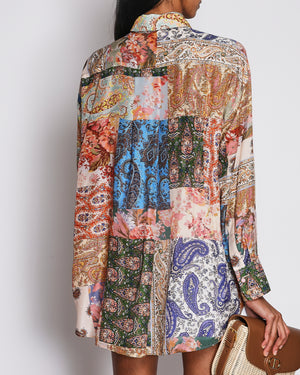 Zimmermann Floral Print Multicolour Long Sleeve Blouse with Bubble Sleeves and Pearl Button Details Size 2 (UK 12)