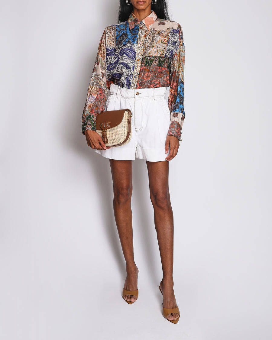 Zimmermann Floral Print Multicolour Long Sleeve Blouse with Bubble Sleeves and Pearl Button Details Size 2 (UK 12)