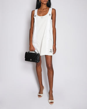 Prada White Re-Nylon Sleeveless Mini Dress with Silver Buckles and Metal Logo Detail Size IT 40 (UK 8)