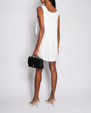 Prada White Re-Nylon Sleeveless Mini Dress with Silver Buckles and Metal Logo Detail Size IT 40 (UK 8)
