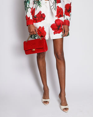 Dolce & Gabbana White and Red Poppy Print Cotton High-Waist Shorts Size IT 42 (UK 10)