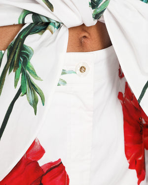 Dolce & Gabbana White and Red Poppy Print Cotton High-Waist Shorts Size IT 42 (UK 10)