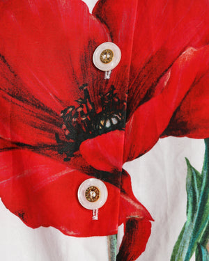 Dolce & Gabbana White and Red Poppy Print Cotton Cropped Shirt With Tie Detail Size IT 44 (UK 12)