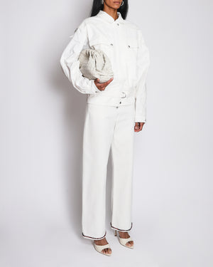 Magda Butrym White Cotton Oversized Jacket with Silver Zip, Pockets and Belt Details Size FR 36 (UK 8)