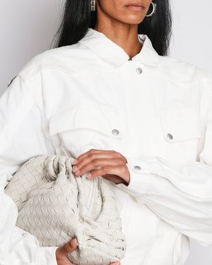 Magda Butrym White Cotton Oversized Jacket with Silver Zip, Pockets and Belt Details Size FR 36 (UK 8)