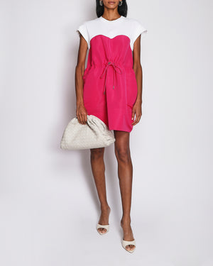 Alexander McQueen Pink and White Colourblock Mini Short Sleeve Dress with Adjustable Drawstring Waist and Pocket Detail Size IT 42 (UK 10)