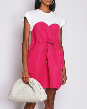 Alexander McQueen Pink and White Colourblock Mini Short Sleeve Dress with Adjustable Drawstring Waist and Pocket Detail Size IT 42 (UK 10)