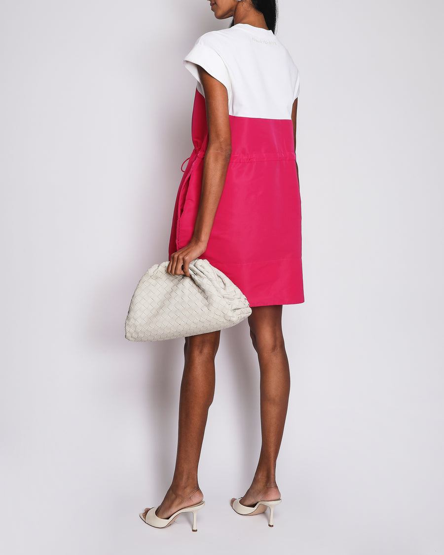 Alexander McQueen Pink and White Colourblock Mini Short Sleeve Dress with Adjustable Drawstring Waist and Pocket Detail Size IT 42 (UK 10)