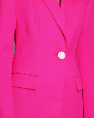 The Attico Fuchsia Pink Structured Wool Blazer Jacket with Padded Shoulders and Transparent Logo Button Size IT 42 (UK 10)