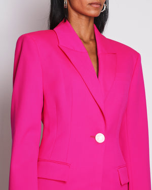 The Attico Fuchsia Pink Structured Wool Blazer Jacket with Padded Shoulders and Transparent Logo Button Size IT 42 (UK 10)
