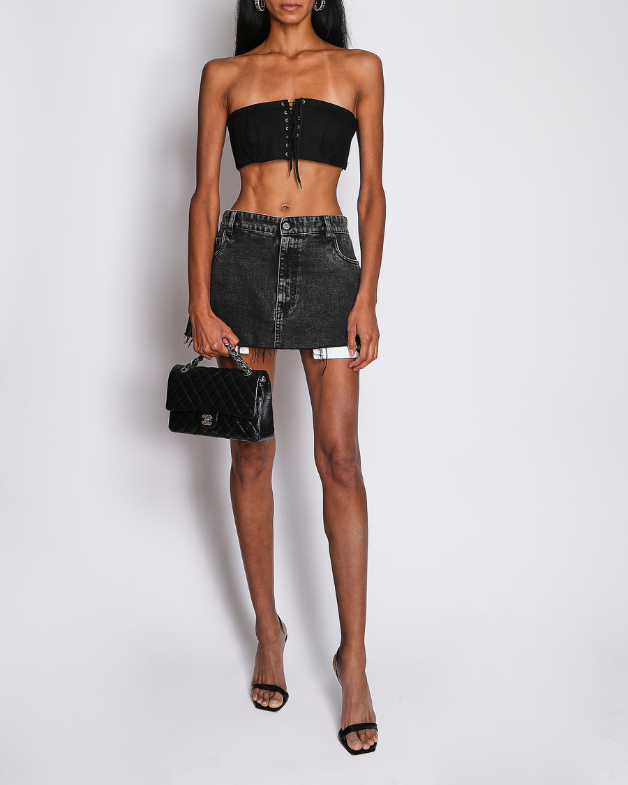 Prada Black Denim Sleeveless Corset Bralette Top with Triangle Detail Size IT 40 (UK 8)