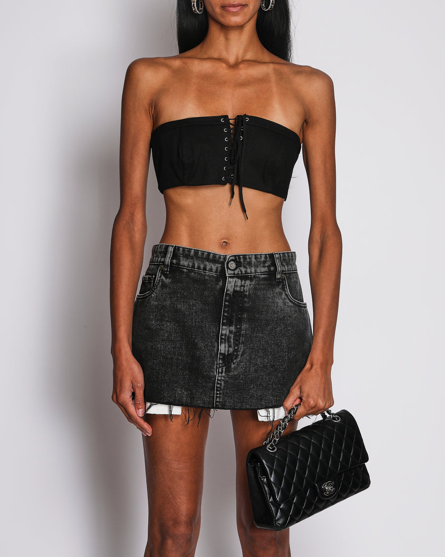 Prada Black Denim Sleeveless Corset Bralette Top with Triangle Detail Size IT 40 (UK 8)
