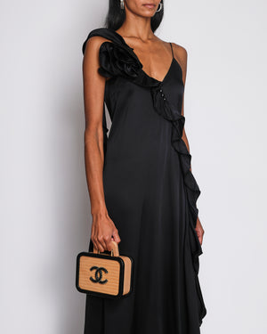 Magda Butrym Black Maxi Dress with Side Cut Out and Rose Applique Detail Size FR 36 (UK 8)