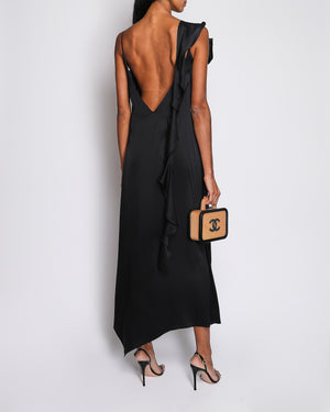 Magda Butrym Black Maxi Dress with Side Cut Out and Rose Applique Detail Size FR 36 (UK 8)