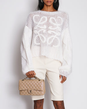 Loewe Cream Mohair Knit Sweater with Knit Logo Detail Size M (UK 10)