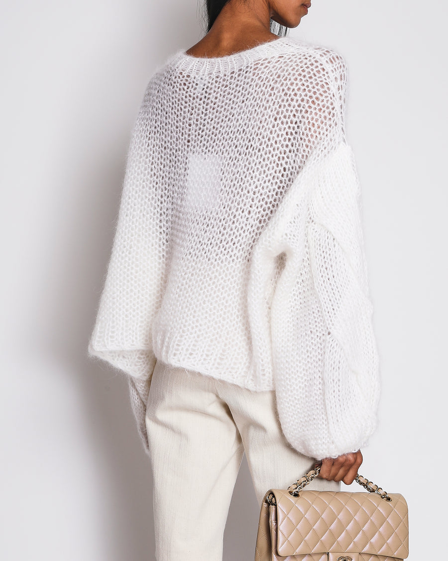 Loewe Cream Mohair Knit Sweater with Knit Logo Detail Size M (UK 10)