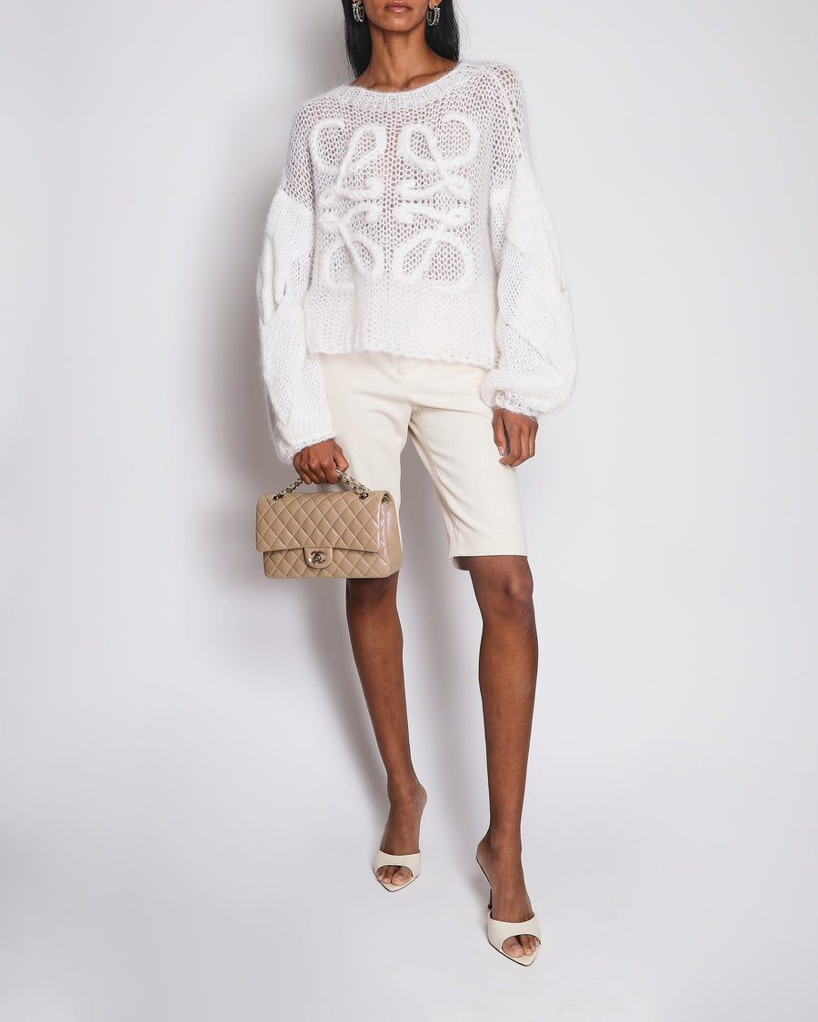Loewe Cream Mohair Knit Sweater with Knit Logo Detail Size M (UK 10)