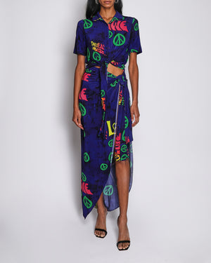 Loewe x Paula's Ibiza Navy Matching Set Cropped Top and Maxi Skirt with Hippie Print and Front Tie Detail and Size S (UK 8)