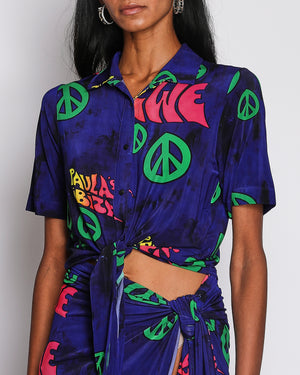 Loewe x Paula's Ibiza Navy Matching Set Cropped Top and Maxi Skirt with Hippie Print and Front Tie Detail and Size S (UK 8)