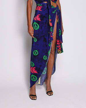 Loewe x Paula's Ibiza Navy Matching Set Cropped Top and Maxi Skirt with Hippie Print and Front Tie Detail and Size S (UK 8)